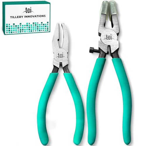 Tillery Innovations - Professional 2 PC Breaking and Grozing and Running Plier Set Perfect for Stained,Mosaic and Fused Glass projects. Craft beauty