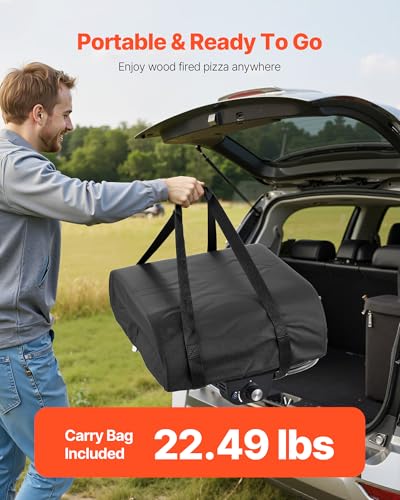 VEVOR Pizzaofen für den Außenbereich, Propan-Gas, mit elektrischer Rotation und dickem Pizzastein, tragbar, für Camping, Garten, Terrasse, mit Tragetasche, Schwarz, 470 x 430 x 270 mm