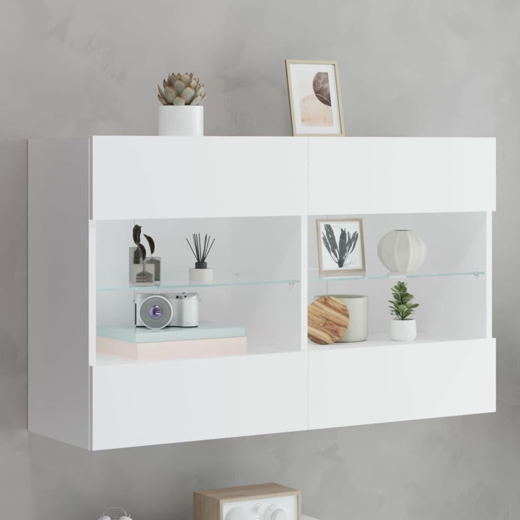 Mobile da parete per TV con luci LED, in legno, bianco