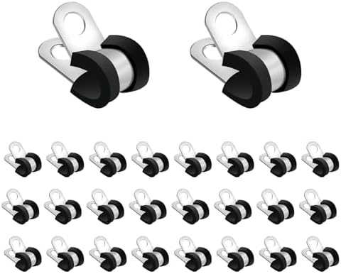 50pcs 1/4 Inch Cable Clamps, Stainless Steel Insulated Pipe Clamp Rubber Cushioned Hose Wire Clips Wire Organizer Clips Mounting Cord Fastener Clips