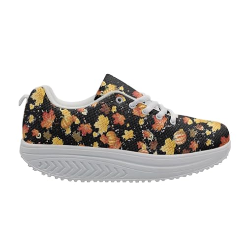 FOR U DESIGNS Vintage Floral Print Fitness Walking Sneaker Casual Women's Wedges Platform Shoes2