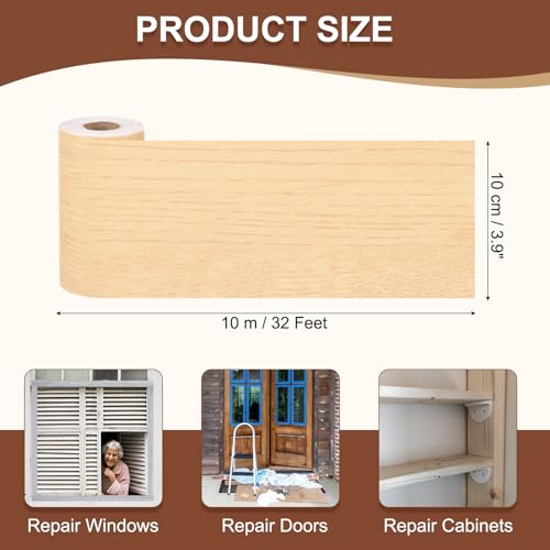 Image of MECCANIXITY Wood Grain Repair Tape, 4 Inch x 33 Feet Self Adhesive Wood Grain Tape Multi-Purpose Wallpaper Border Trim for Furniture Floors Windows Doors Tables Home DIY Project, Bright Yellow