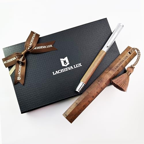 Image of LACHIEVA LUX Fancy Walnut Rollerball Pen with Ruler /Book mark Set, Luxury Stationery Gift for Woman, Man