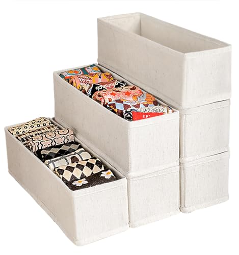Image of MURRI&MURRDI Mini Foldable Clothes Drawer Organizer 6 Pcs, Fabric Drawer Organizer for Nursery, Small Drawer Fabric Organizer for Clothing, Sock Underwear Bra Belt Tie Scarves Drawer (6 Light Beige)