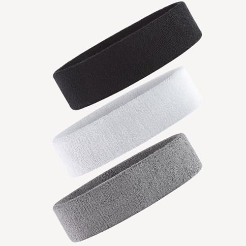 Generic Headband Sweatband Stop Sweating Protect Eyes No Smell No Itch Stretchy Terry Popular Gift for Workout Costumes Fit All Ages (3PCS), Gray