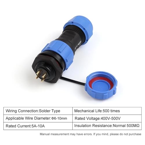 Conector SP17 IP68 de 3 pines tipo tuerca macho y hembra para montaje en panel de cable coaxial 2