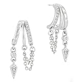 2PCS Small Hoop Earrings for Women, Triple Small Opening Ring Type Silver Earrings for Women, Simple and Exquisite Tassel Chain Hanging Style Hypoallergenic Earings Gifts for Friends