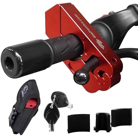 BigPantha Motorcycle Grip Lock - Heavy Duty Brake/Handlebar/Throttle Lock That Secures Your Bike, Scooter, Moped, or ATV in Under 5 Seconds! - Anti Theft Motorcycle Lock W/Free Holster (Red) Cover