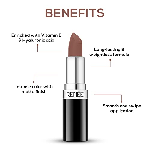 Image of RENEE Stunner Matte Lipstick - Queen Bee 4gm| Intense Color Pay Off, Full Coverage Long Lasting Weightless Velvety Formula with One Swipe Application| Enriched with Vitamin E & Hyaluronic Acid