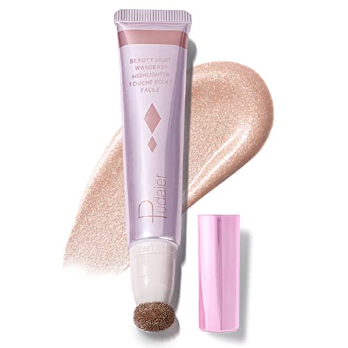 Liquid Highlighter Beauty Wand, 13 Colors, Creamy Soft Texture Face Highlighter For Natural Matte Finish, Lightweight, Long Lasting, Buildable & Blendable Highlighter Stick Makeup, With Cushion Applicator Attached, #06, 0.68 Fl Oz #TOP19