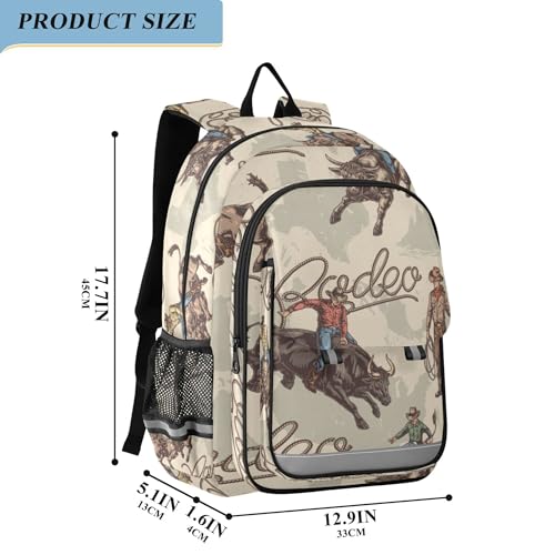 Cowboys Pattern West with Bulls Backpack School Bag Lightweight Laptop Notebook Tablet Backpack Students Travel Bookbag with Reflective Stripes2