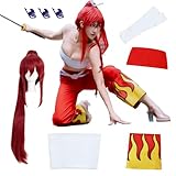 Erza Scarlet Cosplay Pantsuit Erza Scarlet Costume Adult Women Erza Red Pants Full Set（Red with Wig,2XL)