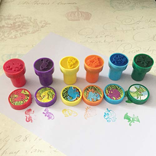 NUOBESTY 12 peças de carimbos de plástico divertidos de dinossauro, mini carimbos de auto-tintagem p