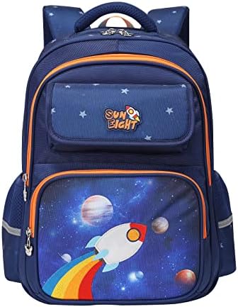 Tanou Kids Backpacks for Boys, 16'' Elementary School Backpack, Breathable Bookbags with Reflective Strip for Boy 4-9 Years, Rocket