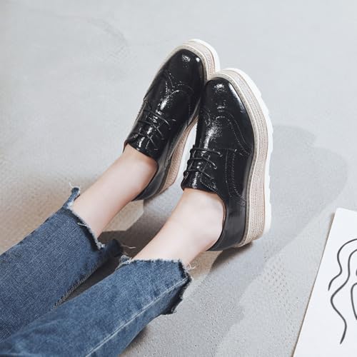 SHEMEE Women's Platform Heels Wedge Lace Up Oxfords Pumps Retro Wingtip High Heels Round Toe British Style Brogues Leisure Sneaker Shoes4
