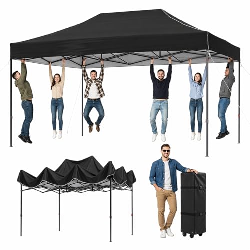 Aoxun Faltpavillon 3x4,5m Wasserdicht Stabil, Pop Up Pavillon mit Handtasche, UV-Schutz 50 Gartenzelt Inkl. Rolltasche, Sandbags, Partyzelt Fuer Camping, Strand, Hochzeit und Outdoor Shelter, Schwarz