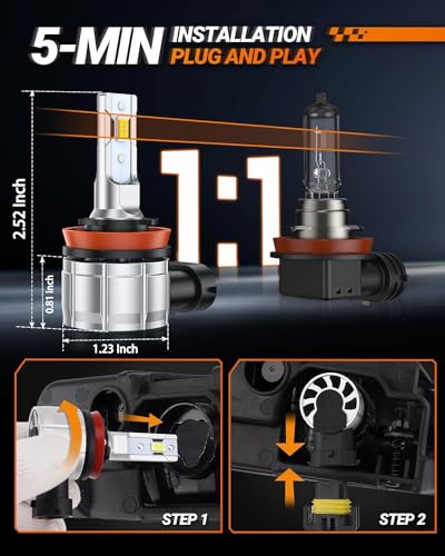 Image of SEALIGHT H11 LED Fog Light Bulbs or DRL, 600% Brightness Fog Light Bulb LED for Cars, 360 Illumination 6500k Cool White, 4.0 Upgrade Dual-row CSP Chips Non-polarity, Pack of 2