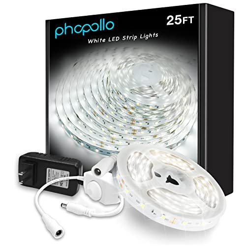 Phopollo White Led Strip Lights , 25Ft Dimmable 6500K Daylight White Led Light Strip, 460 Leds Flexible Led Lights For Bedroom, Mirror, Kitchen Decoration #TOP16