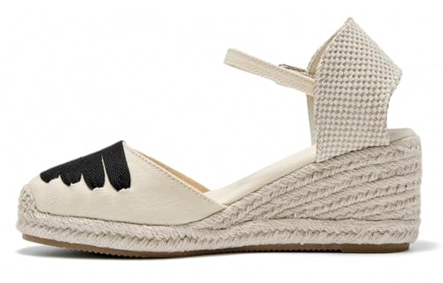Image of Womens Espadrille Wedge Sandals Closed Toe Platform Lace Up Ankle Strap Slingback Summer Dress Shoes