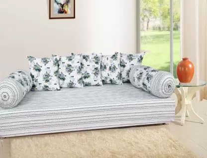 LCF Stylish Floral Printed Diwan Set with Cushion Covers | Soft Cotton Fabric | Floral Sofa Diwan Cover for Living Room-image-39