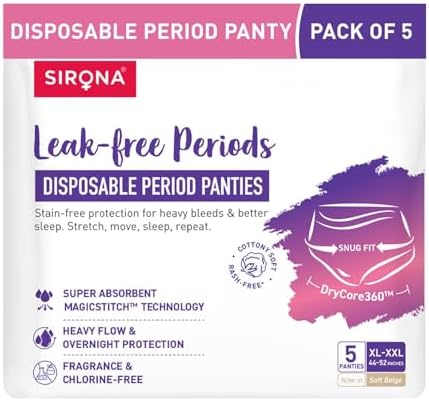 Sirona Disposable Period Panty for Girls & Women | XL-XXL | Pack of 5 | 360° Coverage for Stress Free Periods | Leakage Protection for Heavy Flow | Rash Free | Super Absorbent with Comfortable Fit
