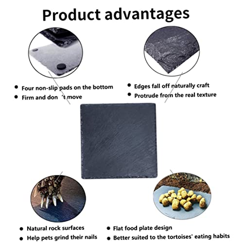 Yapthes Reptile Habitat Rock, Aquarium Slate Reptile Habitat Rock Tortoise Slate Reptile Basking Platform Feeding Dish Black S, Reptile Basking Platform #TOP1