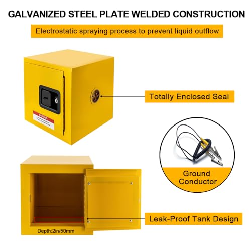 Image of Flammable Cabinet 13 inch x 13 inch x 13 inch,Galvanized Steel Flammable Safety Cabinet,1 Door Mini Safety Storage Cabinet Flammable Liquids Storage Cabinet for Commercial Industrial and Home Use