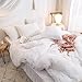 HAIHUA Fluffy White Comforter Cover Queen Set, Soft Furry Shaggy White Bedding Queen Set 3 Pieces (1 Faux Fur Duvet Cover + 2 Plush Pillow Cases) Fuzzy Bed Set, Zipper Closure