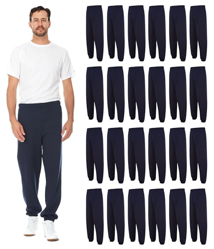 BILLIONHATS 24-pack navy blue adult joggers — bulk cotton-blend sweatpants packaged for donations