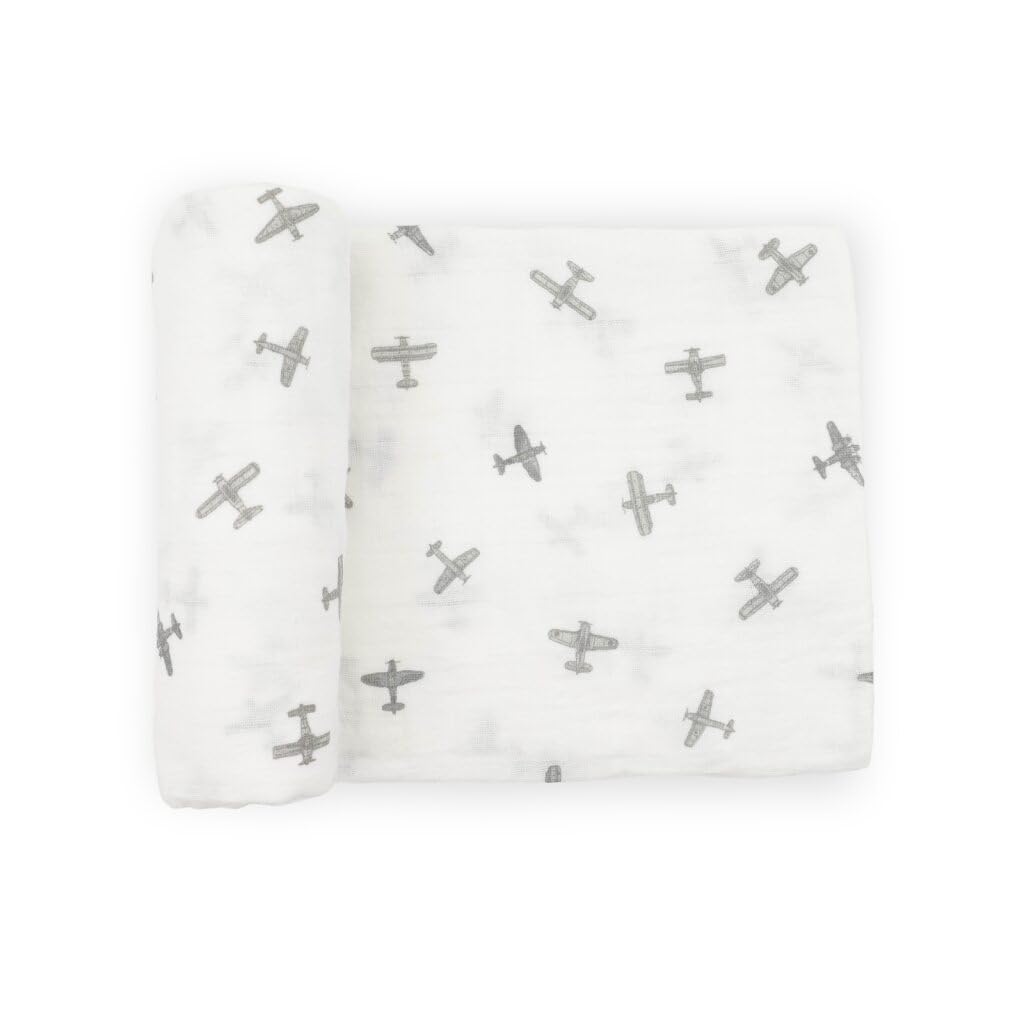 Little Unicorn Muslin Swaddle Blanket for Newborns &amp; Infants | Soft &amp; Breathable Fabric | Baby Blanket for Swaddling, Nursing, Shower Gifts (Pewter Planes)