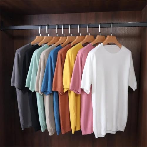Men’S Round Neck Short Sleeve Cashmere Knitted Breathable Thin Casual Solid Jumper Tops2