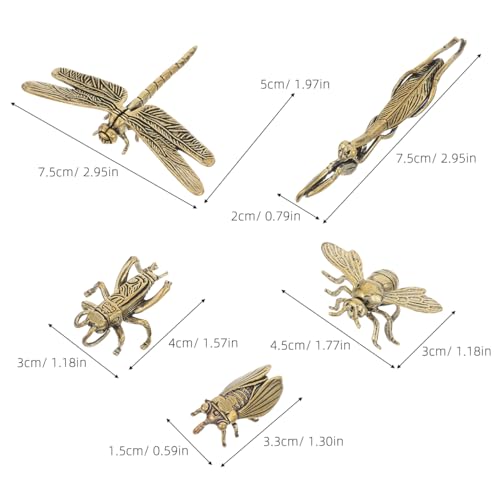 Figuras vintage de insectos de latón sólido, set de 5 piezas miniatura 2