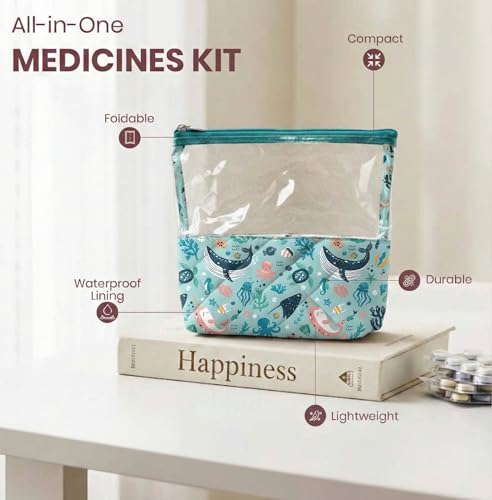 Image of Medicine Kit | Multipurpose All-in-One Compact, Durable, Lightweight, Waterproof, Bag | Travel Friendly Pouch | Ideal for Stationary, Diaper, Medicines (Sea & Ocean Print)