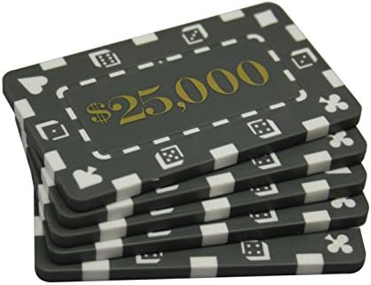 5 Pcs Denominated Rectangular Poker Chips Plaques $25000 Grey