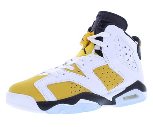 NIKE Air Jordan 6 Retro Yellow Ochre Big Kids' Shoes (384665-170, White/Black/Yellow Ochre) Size 6.5