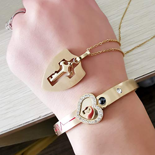 Uloveido Shield Key Pendant Necklace and Lock Bracelet for Girls Boys Couple Necklace Bracelet Set for Men and Women Anniversary Birthday Gift, You Hold the Key to My Heart Y473/Y4743