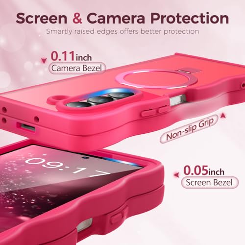 Image of Cute Wavy Magnetic Stand Case for Galaxy Z Fold 5 Fit for MagSafe, Hot Pink