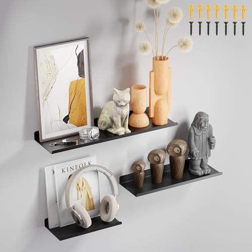 PAVSTINE Baldas Flotantes Pared de Metal 3 Piezas, Estanteria Pared Negra, Estantes Flotantes, Baldas Flotantes, Floating Shelf para Marcos de Fotos, Decoración