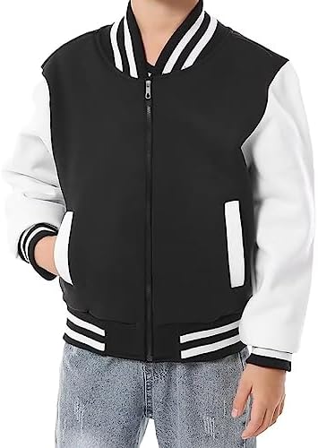 jeecoin Boys Girls Bomber Jackets Varsity Jacket Kids Baseball Softball Football Sweatshirt Zip Up Sports Coat with Pockets