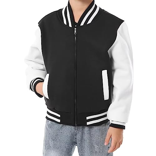 jeecoin Boys Girls Bomber Jackets Varsity Jacket Kids Baseball Softball Football Sweatshirt Zip Up Sports Coat with Pockets
