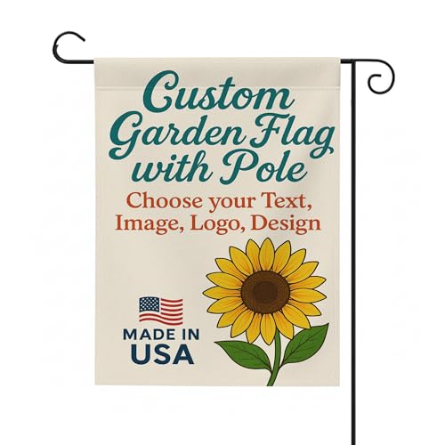 Custom Garden Flag with Pole Stand by BCB Print - Personalized Outdoor Flag with Your Photo, Text or Logo | Double-Sided Flag with Stand | Garden Flag Holder | Made in USA | 12x18 inch
