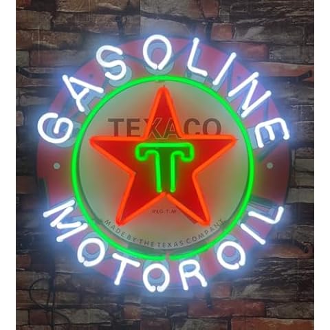 Neon Signs for Wall Decor Texaco Motor Oil Red White Green Sign 20x24inch Sign, Red, White And Green Neon Glass Tubing Cover