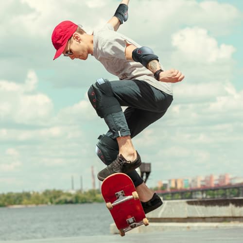 Dark-Lightning-KidsJuniorYouth-Knee-Pads-Elbow-Pads-Wrist-Guards-3-in-1-Protective-Gear-for-SkateboardRoller-SkateInlineCyclingMTB-BikeScooterPolarNight-BlackM Dark Lightning Kids/Junior/Youth Knee Pads Elbow Pads Wrist Guards 3 in 1 Protective Gear, for Skateboard,Roller Skate,Inline,Cycling,MTB Bike,Scooter(PolarNight Black,M) - Image 5