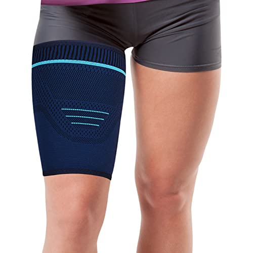 supregear Oberschenkel Compressie Mouw, Antislip Ademende Quad en Hamstring Ondersteuning Brace Bovenbeen Compressie Wrap voor Vrouwen Mannen Linker Rechter been (Blauw, XL)