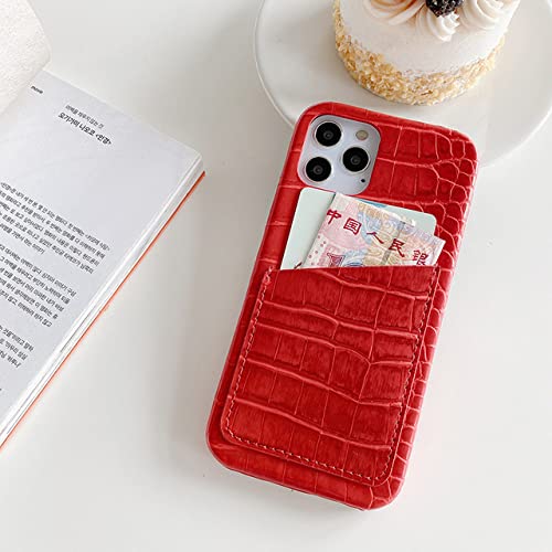 Coque en cuir dur pour iPhone 7 Rouge avec porte-carte intégré