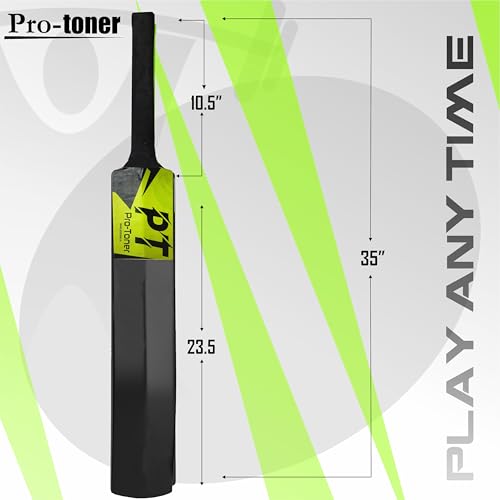 Image of Protoner Cricket Set, Full Size Bat with 3 Stumps Stand and Wind Ball kit, Black and Neon Green