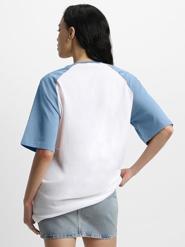 Image of JUNEBERRY 100% Pure Cotton Oversized Loose Baggy Fit Drop Shoulder Half Sleeve Round Neck Cool Front Teddy Printed Cork & White T-Shirt for Women /Girls (Available in from S to 2XL)