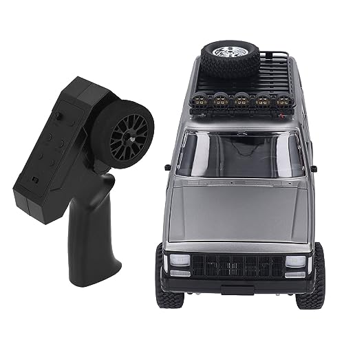 Omquot Escala 1/12 2,4 GHz 4 WD RC Coche Camión 280 Motor Cepillado Mando a Distancia de 100 M con Luces LED en Escalera de Aleación para Niños Adultos Escalada en Ciudad (Gris Plata)