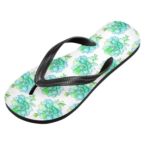 Sinestour Succulent Flowers White Flip Flops for Beach Thong Sandals Anti-slip Lightweight Beach Slippers for Summer Travel Swim2