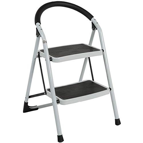 Preisvergleich Produktbild newpo Trittleiter / 2 Stufen / 150 kg Traglast / Grau / Stehleiter Haushaltsleiter Klappleiter Klappstufen Klapptritt